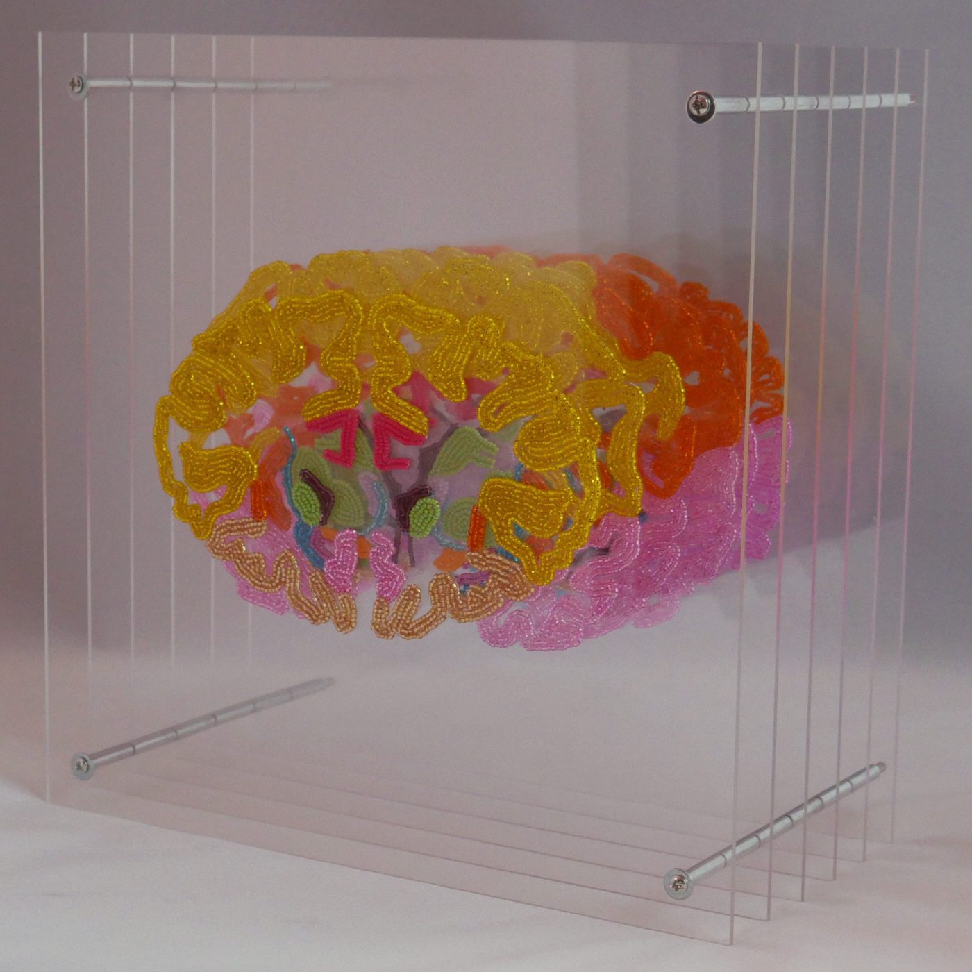 Brilliant Mind 2020 — one-of-a-kind beaded brain sculpture by neuroscientist and artist Yana Zorina